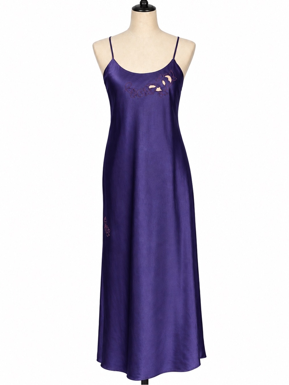 Vintage 80s cobalt blue slip lingerie sleepwear, cut outs, floral embroidery- M